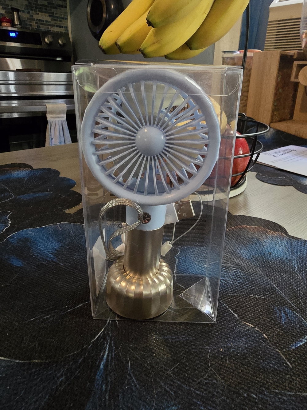 Portable White & Gold Handheld USB Fan - Compact Rechargeable Personal Cooler